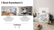 Best PowerPoint slide showcasing modern furniture designs for living rooms and bedrooms with captions.