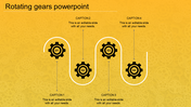 Yellow background slide with four black gears in a flowing layout, connected by white lines.