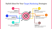 Target themed layout with a central bullseye, linked with six colorful arrows pointing outward to captions.