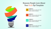 Infographic style PowerPoint slide featuring a light bulb with colorful spiral layers and numbered sections.