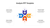 Analysis PowerPoint template featuring four segments with icons and descriptions of various types.