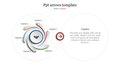 PPT arrows template showing a flow of colored arrows and handshake graphic with a caption text.