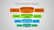 Colorful funnel template depicting a process flow, labeled with distinct steps for business management and analysis.