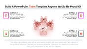 Infographic with 3D human figures holding pink puzzle pieces forming the word team, surrounded by captions.