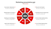 Marketing infographic showing a black gear, encircled by eight numbered red puzzle pieces, linked to caption areas.