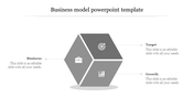 Grayscale 3D cube diagram split into three sections, each with an icon, connected to side descriptions.