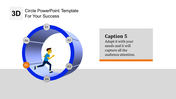 3D circle PowerPoint template with six steps, featuring a running figure, and labeled from 1 to 6.