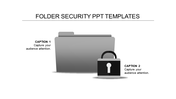 Folder security PowerPoint template with a grey folder and a padlock icon, emphasizing secure document management.