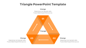 Orange triangle PPT slide featuring a triangular diagram with sections labeled 01, 02, and 03, with directional arrows.