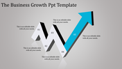 Gray and white steps in a zigzag pattern leading to a blue arrow pointing upward, symbolizing progress and growth.