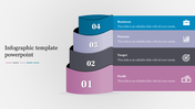 Colorful layered infographic template showcasing steps for business, process, target, and profit with icons.