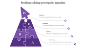 Problem solving diagram slide with purple puzzle pieces labeled A, B, C, D, and an arrow pointing upwards with captions.