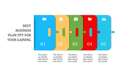 Five interconnected puzzle pieces with distinct icons, colors, and captions representing business process steps.