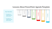 Agenda PPT slide with labeled sections and colorful tabs to organize content for a clear presentation flow with captions.
