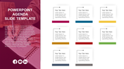 Slide with a purple sidebar featuring white text, and eight square blocks with arrows and colored bases on the right.