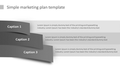 Layered marketing strategy diagram featuring three dark gray, curved ribbons with white captions, aligned with caption areas.