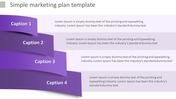 Simple marketing plan template with four stacked sections, each labeled as Caption 1 to 4, with placeholder text.