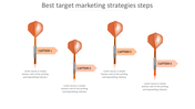 Sequence of four orange darts with captioned labels, symbolizing stages in target marketing strategies.