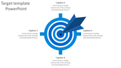 Slide featuring a blue bullseye target with an arrow at the center, linked to four descriptive captions.