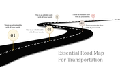 An illustrative road map slide featuring a winding road with five milestone markers numbered one through five.