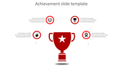 Red trophy icon at the center with four circular achievement icons connected in a semi-arc layout.