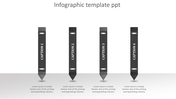Four step infographic PowerPoint template featuring grey pencils with numbered captions.