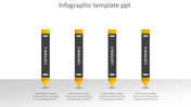 Four vertical black pencils with yellow tips and erasers, each labeled with captions, aligned on a gradient background.