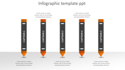 Infographic PowerPoint template with orange numbered pencils and captions for each stage.