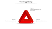 A red triangular 3D structure at the center, labeled with numbers 01 to 03, surrounded by captions.