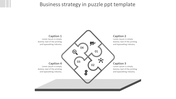 Puzzle diagram PowerPoint with numbered sections featuring business related icons such as people, growth, and analytics.