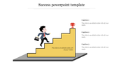 Success template showing a man climbing yellow stairs toward a red trophy with three captions on the right.