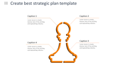 Orange pawn shaped outline at the center with four captions linked by thin lines in a strategic layout.