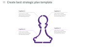 Strategic plan PowerPoint template with purple chess piece icon and four numbered captions.