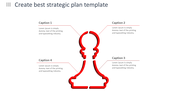 Strategic planning slide featuring a bold red chess pawn outline in the center, with four caption areas.