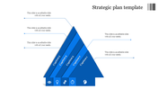Strategic plan template featuring a blue pyramid with five levels and corresponding captions, each with icons at the bottom.