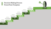 Decision-making process shown as a green staircase with six steps and each placed with captions areas.
