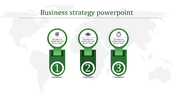 Infographic with three steps, each represented by a green section, icons, and numbers 1 to 3, over a map background.