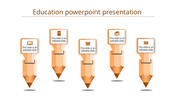 Educational PowerPoint slide with pencil shaped graphics and text boxes for content sections.