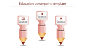 Slide design featuring three pencil shaped elements with placeholders for educational content.