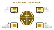 Infographic featuring a central yellow globe linked to four surrounding rectangles with text and captions.