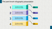 Colorful paint brush infographic slide with numbered sections each with placeholder text.