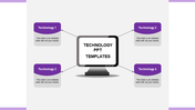 Slide with a computer monitor at the center linked by arrows to four purple labeled boxes at each corner.