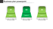 Three step green gradient infographic with numbered tabs labeled with Caption 1 to Caption 3 areas.
