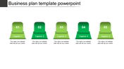 Slide with five green gradient blocks resembling awards, each numbered and captioned with text below.