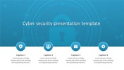 Slide with a large lock icon in the background and four captions with icons representing security aspects.