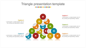 Colorful circular nodes arranged in a triangular structure with numbers and five caption areas placed around the pyramid.