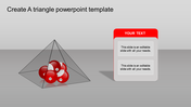 Triangle PPT template with numbered red spheres arranged inside a pyramid structure, accompanied by a text box.