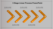 A PowerPoint template with five orange arrows for illustrating a process flow, each step has space for descriptions.