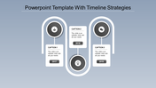 A timeline PPT template showing a strategic flow from 2017 to 2019, with captions and grey color icons for key milestones.