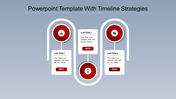 Timeline design with curved connectors, featuring three red circular highlights, and caption boxes spanning 2017 to 2019.